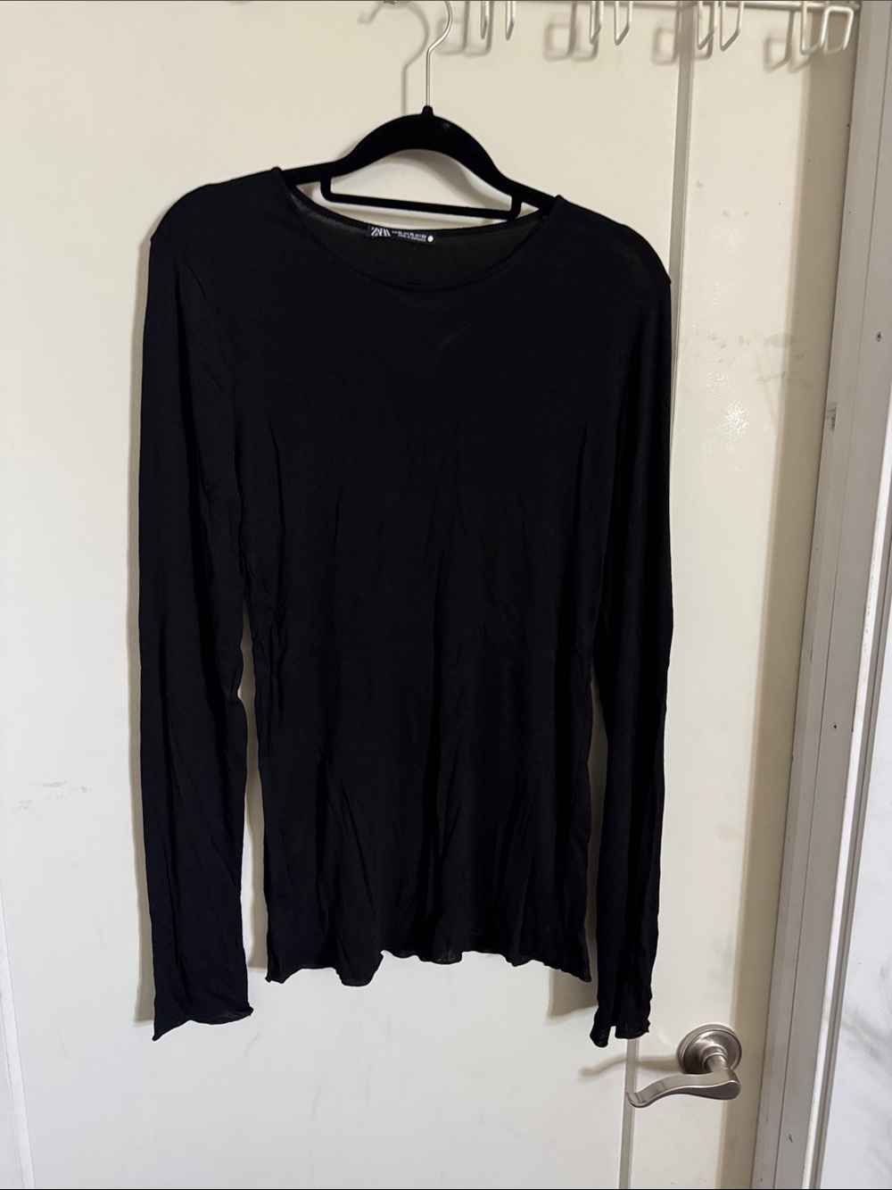 Zara Black Long Sleeve Crew Neck Top XL